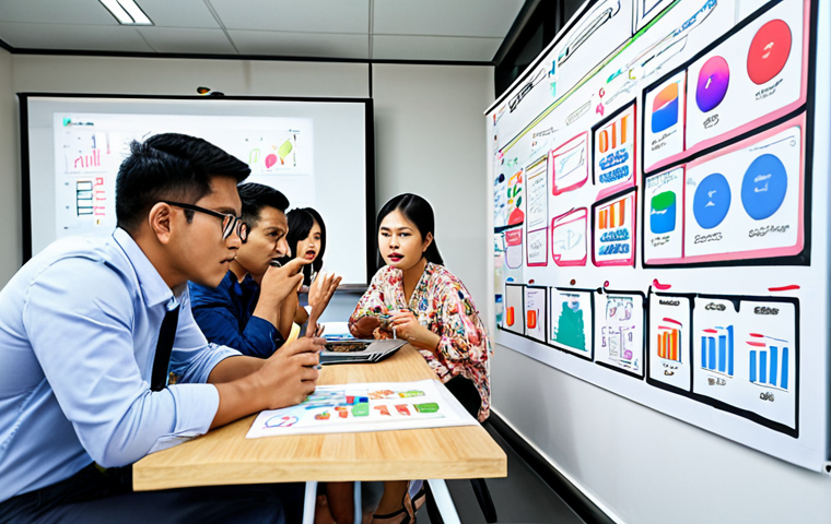 **

"A vibrant digital marketing team brainstorming content ideas at a modern office in Bangkok. Thai script on a whiteboard with sketches of infographics, video thumbnails, and social media posts. Focus on collaboration and creativity."

**