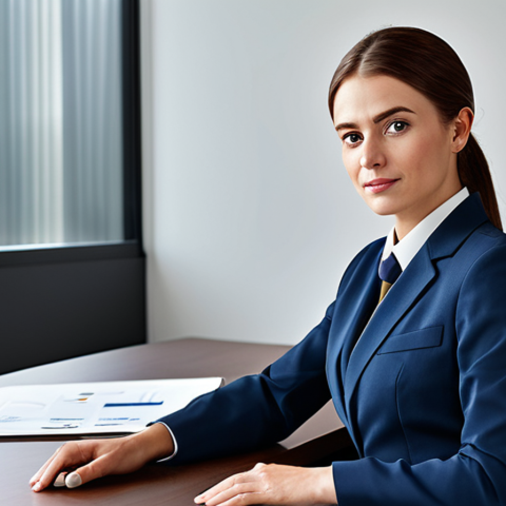 **
"A professional businesswoman in a modest business suit, sitting at a desk in a modern office, fully clothed, appropriate attire, safe for work, perfect anatomy, natural proportions, professional photography, high quality"
**