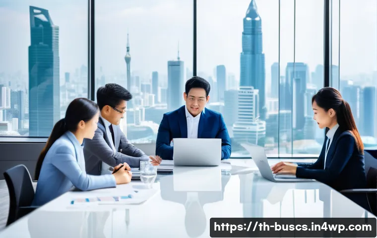 인 미디어 비즈니스 확장을 위한 파트너십 - A modern business meeting scene showing diverse Thai media professionals collaborating around a slee...