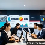 Home 20 인 미디어 비즈니스의 효율적인 운영 방침 - A modern digital media office environment in Bangkok, Thailand, showing a diverse team of young prof...